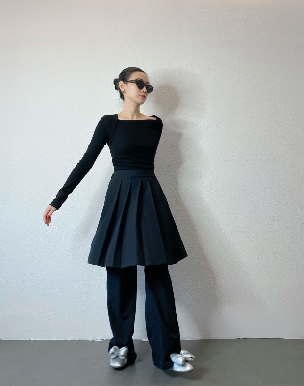 Black Pants w/ Pleated Skirt #241216